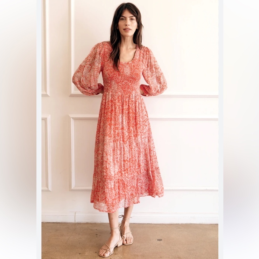 Anthropologie | Paneros Stella Midi Dress in Chili Flower Size XS